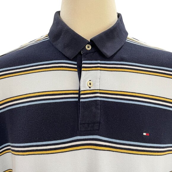 Tommy Hilfiger Striped Polo Shirt XXL Navy Y2K Retro Menswear Classic Fit - Picture 5 of 8